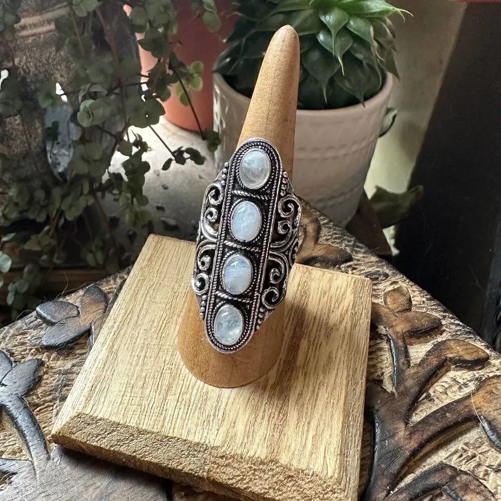 Moonstone Sterling Silver Boho Ring Size 8